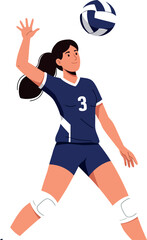 Female volleyball player in action, showcasing athleticism in a flat vector illustration