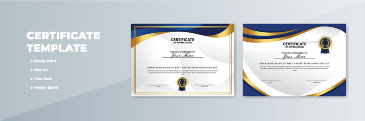 Obraz premium A4 Printable Certificate Template Blue, Gold Design