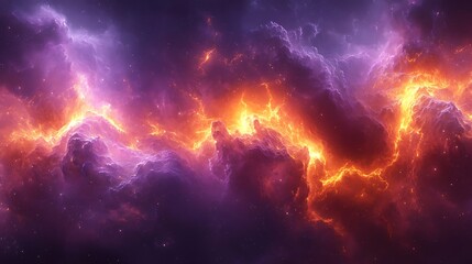 Fototapeta premium Lightning explosion with intricate fractal patterns glowing in deep purple and gold