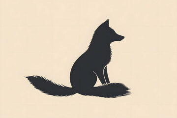 Fox Silhouette: Elegant Canine Art, Wildlife Design, Nature Illustration, Animal Vector Graphic, Wild Animal,  Forest Creature, Bushy Tail, Sitting Fox, Dark Fur,  Black and White