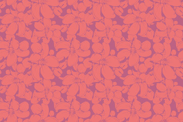 Seamless coral floral pattern.  Elegant, stylized blossoms create a vibrant, textured design perfect for textiles, wallpaper, or branding.