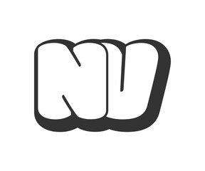 Obraz premium NV logo, bubble comic lettering, rounded in graffiti style black and white silhouette. Trendy preschool N and V letter text for festival party, personal initials, children funky print and web.