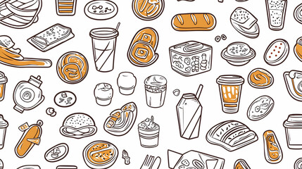Pixel Art Food And Drink Seamless Pattern Brown And White Design For Menu Restaurant Cafe Packaging Textile Food And Beverage Culinary Gastronomy