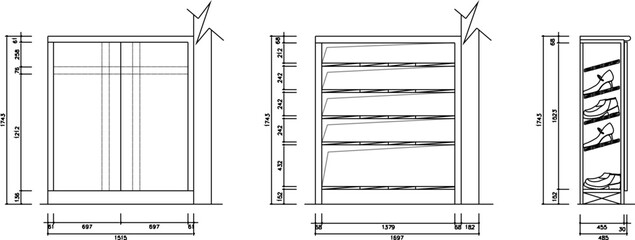 vector sketch illustration silhouette interior design furniture wardrobe room for shoe storage
