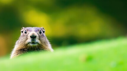 Cute groundhog in Spring field.