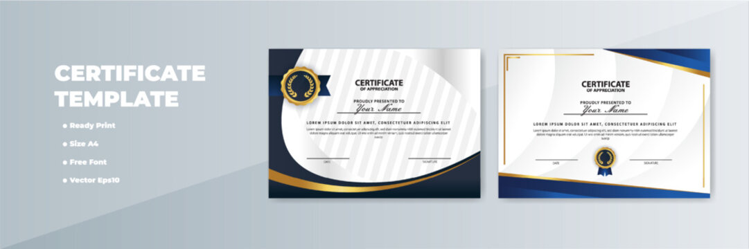 A4 Printable Certificate Templates; Blue, Gold; Background