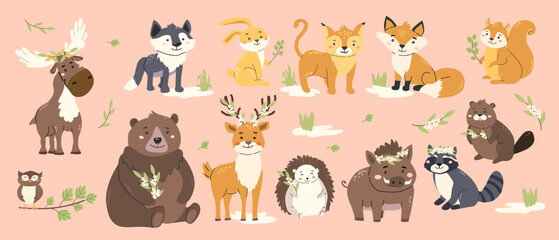 Obraz premium Cute forest animals collection for kids' decor and crafts.