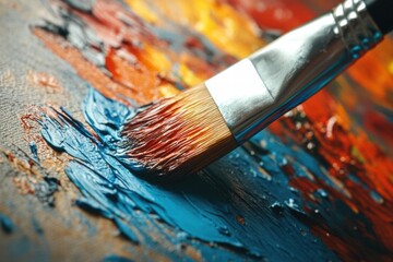 Fototapeta premium Paintbrush and Canvas: A Close-Up of Artistic Creation