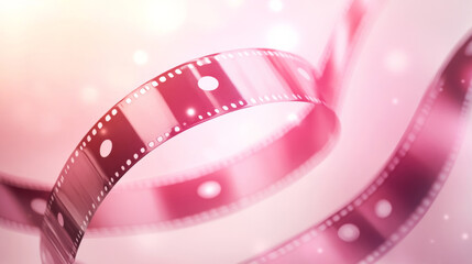cinema illustration, pink film stocks in the air, blue background, classic, minimal, movie art wallpaper	