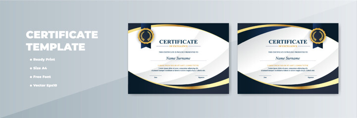 Fototapeta premium A4 Printable Certificate Templates; Gold, Navy Design; Achievement Background