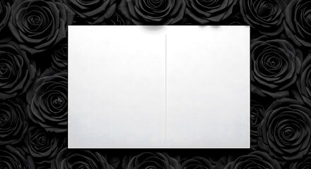 Empty White Frame on Black Rose Pattern Background