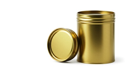 Gold Metal Food Storage Tin with Lid on White Background