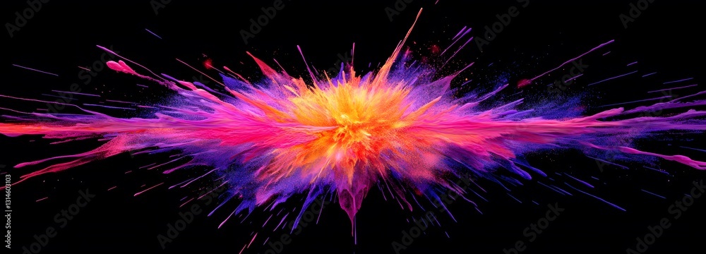 Wall mural a dynamic splash of bright neon holi powder creating an artistic explosion on an isolate background
