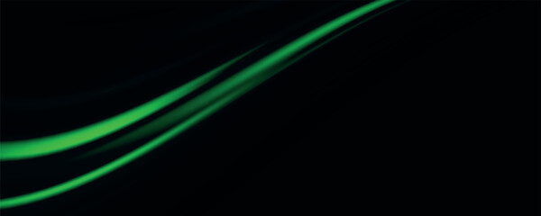 Abstract green lines, speed light effect. Illuminated traffic lanes.