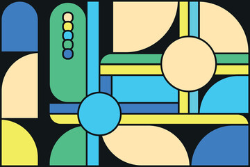 Abstract geometric shapes color and black background 