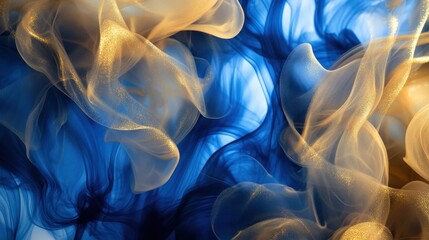 Naklejka premium Golden And Blue Ethereal Abstract Flowing Strands.