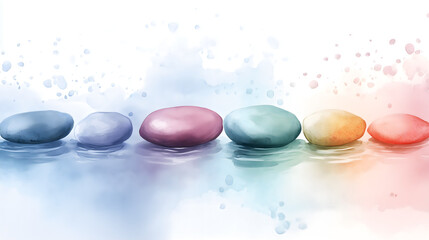 Fototapeta premium Colorful Easter eggs arranged on smooth stones for a natural and harmonious display