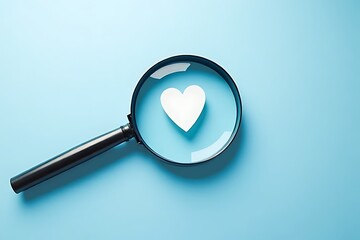 Exploring love symbols through a magnifying glass studio setting macro photography calm environment top-down view conceptual art