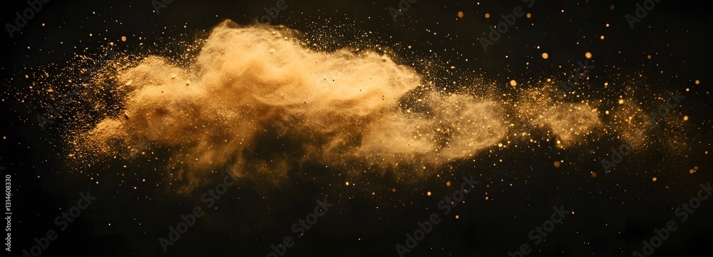 Wall mural a cloud of sparkling bronze pigment powder floating in soft motion on an isolate background