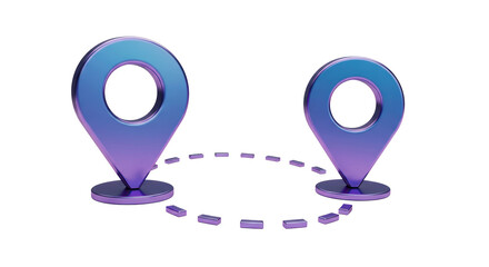 Isolated Location Pins Connected by Dashed Line Route