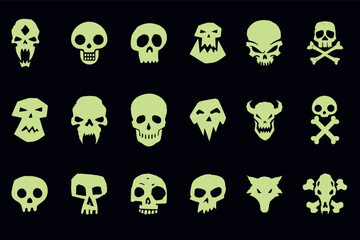 Fototapeta premium Neon Green and Yellow Skull Icons Collection