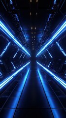 Futuristic blue neon corridor; digital art; sci-fi background; website header