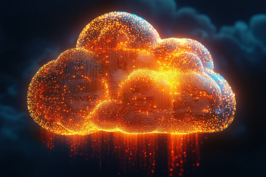 A cloud emanating glowing lights, mesmerizingly floating in the sky.