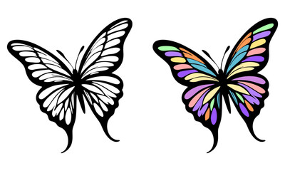 Colorful cartoon butterfly vector icon or logo, isolated on transparent or white background