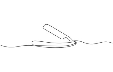 Obraz premium Continuous line drawing of razor.one line drawing of razor icon for hairdressing sign, Vintage barber razor isolated on a white background. Barbershop concept. 