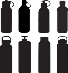 Set of thermos reusable water bottle vector with different color.