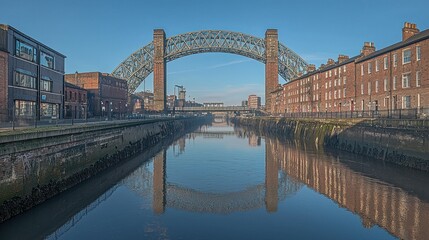 Fototapeta premium Canal Bridge Reflection, Sunny Morning