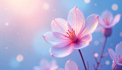 Naklejka premium Delicate pink flower with soft petals, bathed in gentle light, exuding serene beauty and grace.