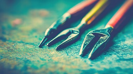Vintage pliers workshop tools closeup grunge background