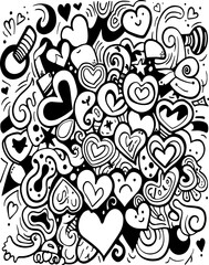 heart, love, valentine, doodle, pattern, vector, floral, illustration, design, decoration, flower, card, day, shape, swirl, ornament, wedding, symbol, pink, seamless, holiday, romance, vintage, art, g