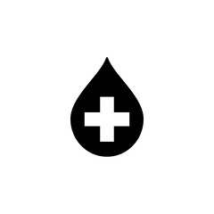 Icon of a medical cross inside a drop. Vector silhouette and illustration on white background.