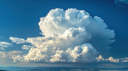 Majestic Cumulus Cloud Formation Against Crystal Clear Blue Sky Perfect for Environmental and Weather Concepts