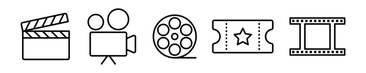 Vector isolated Cinema icon set in black outline