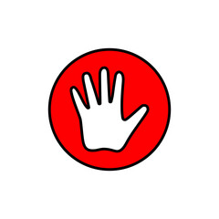 Obraz premium Hand palm in red circle. Isolated vector icon on white background.