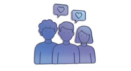 Isolated Group of People with Heart Speech Bubbles