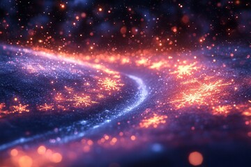 Fototapeta premium Vibrant colors and sparkling snowflakes enhance a magical winter landscape in soft focus