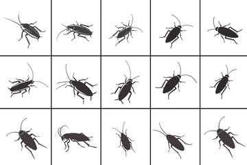 Vector Silhouette of Dead Cockroach Black Icon, Lying on Its Back