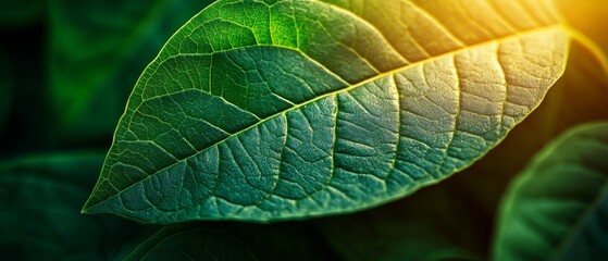 Obraz premium Lush Green Leaf Close-Up Nature's Vibrant Texture