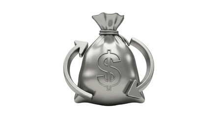 Isolated Metallic Money Bag with Circular Arrows