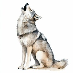 Fototapeta premium Wolf Watercolor Howling Illustration. Grey Coyote Animal Hand Drawn Portrait in Forest Wild Predator Scene