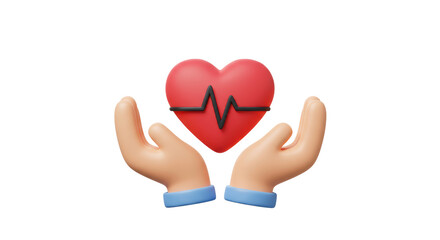 Isolated Two Hands Holding a Heart with ECG