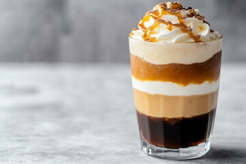 Caramel coffee layered frappe in glass