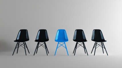 Blue chair standing out from the crowd. Business concept. Hiring new job vacancy concept. We are hiring.