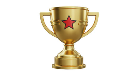 Isolated Golden Trophy with Red Star Emblem