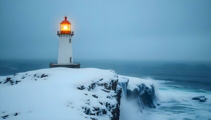 a light house sitting on top of a snow covered cliff