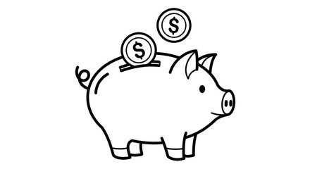 Isolated Piggy Bank with Coins Outline